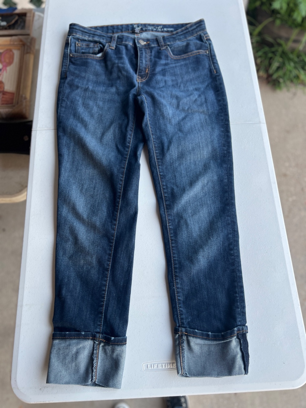 GAP Women's Dark Blue Rolled Cuff Boyfriend Jeans
